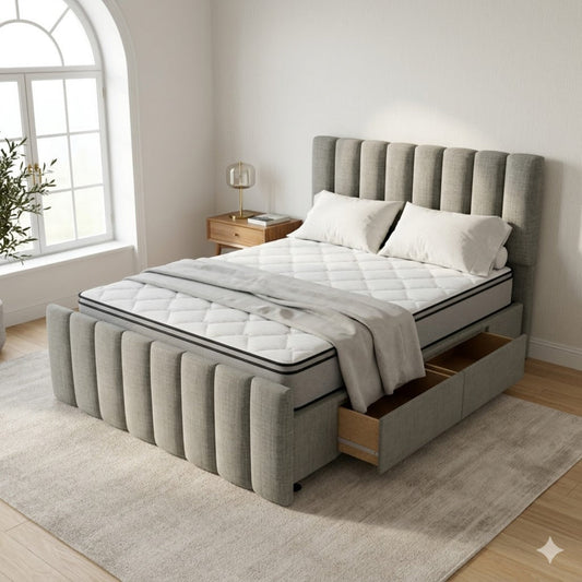 NZ Made Wave Bed Frame With Drawers + Bliss Max Medium Mattress | Furniture World NZ