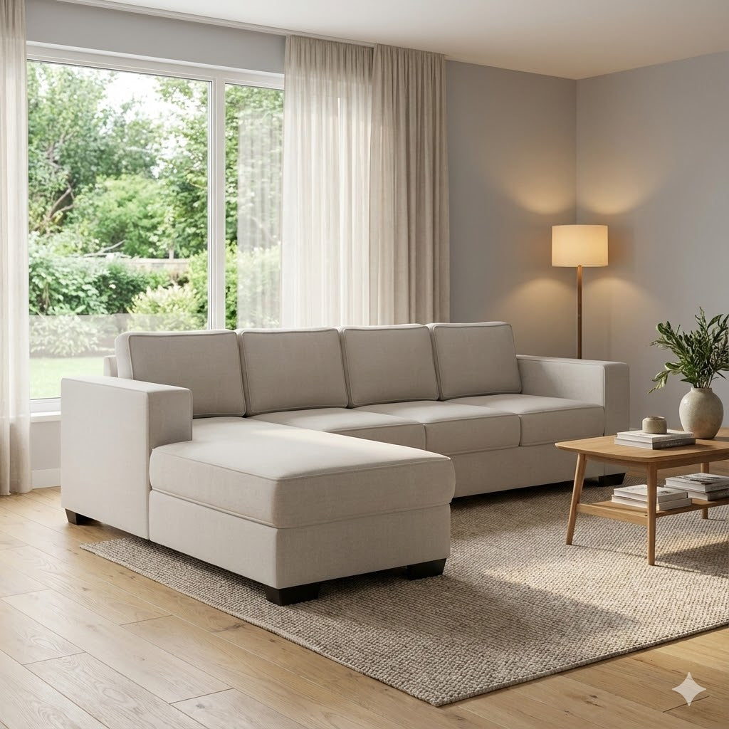 Kiwi Comfort NZ Made 4-Seater Corner Sofa with Chaise - Side View | Furniture World NZ