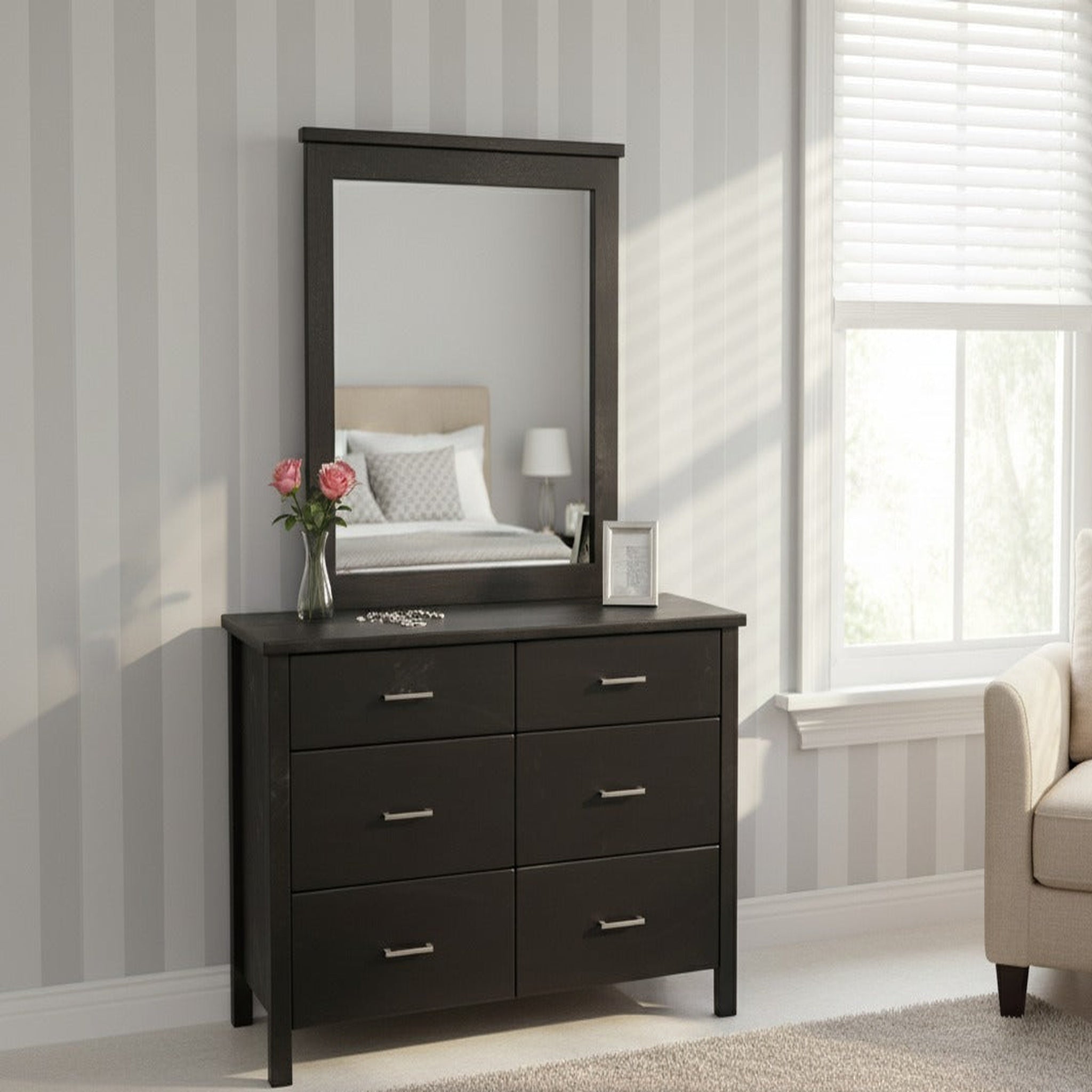 Bella 6 Drw Black Dresser / Mirror
