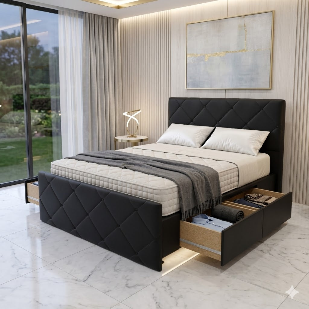 NZ Made Crystal Bed Frame With Drawers - Side View | Furniture World NZ