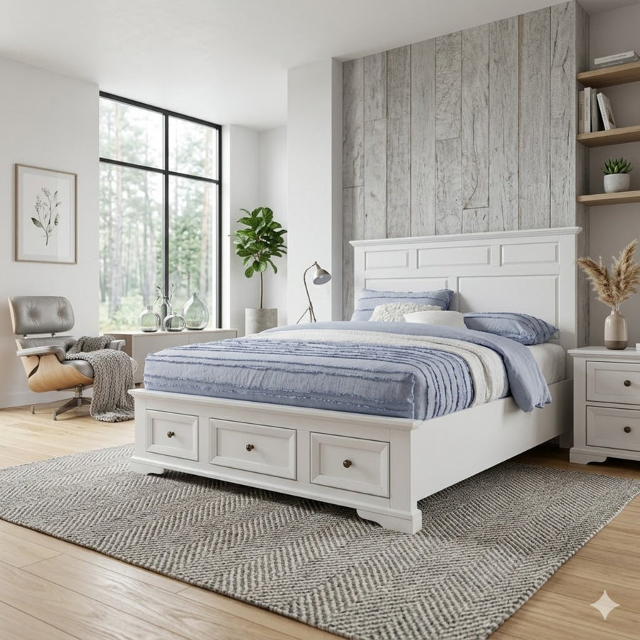 Luxa Hardwood 3 Drawer NZ King Bed – White | Furniture World NZ