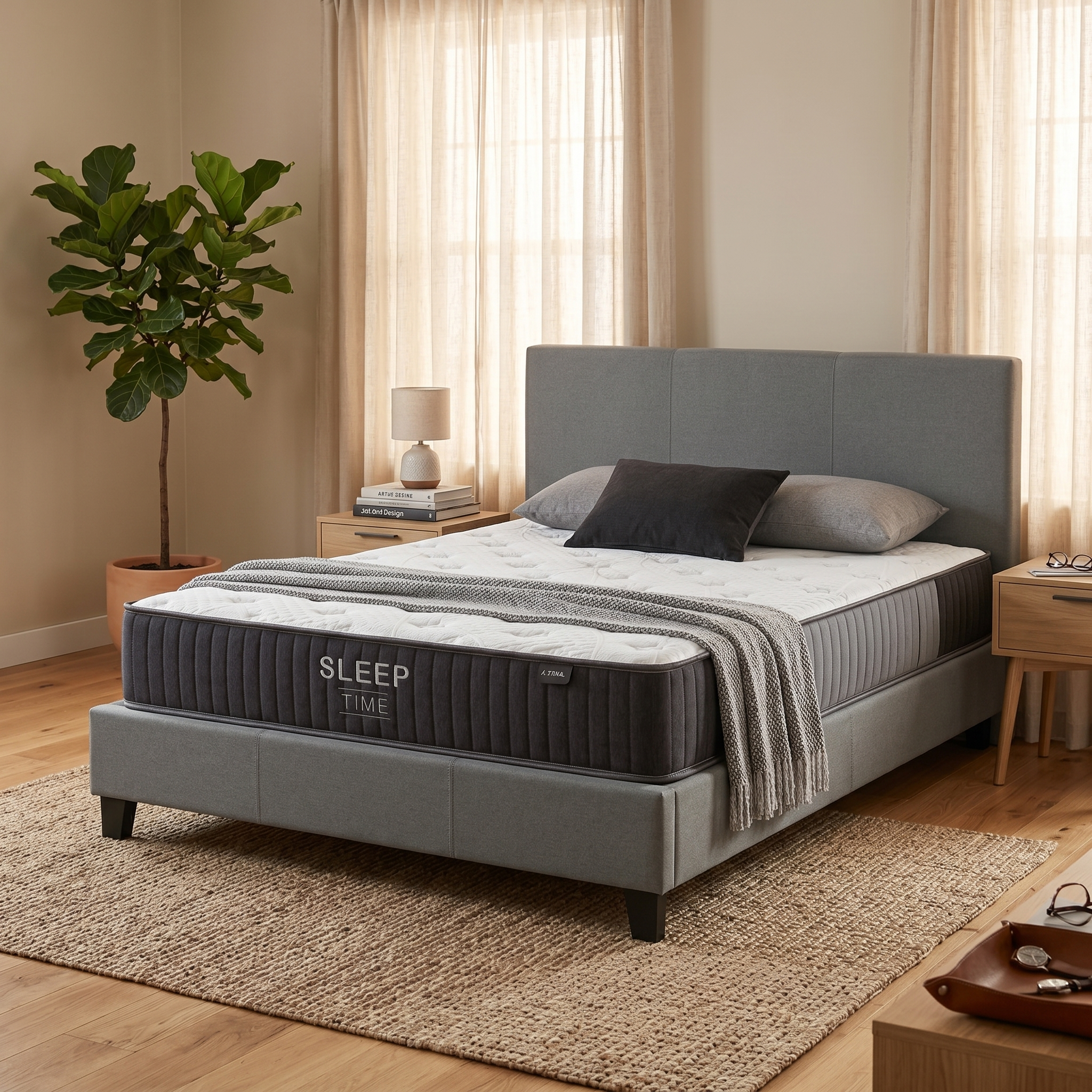 Sleeptime Bed Frame Linen Grey +  SleepTime X-Firm Mattress Queen - lifestyle