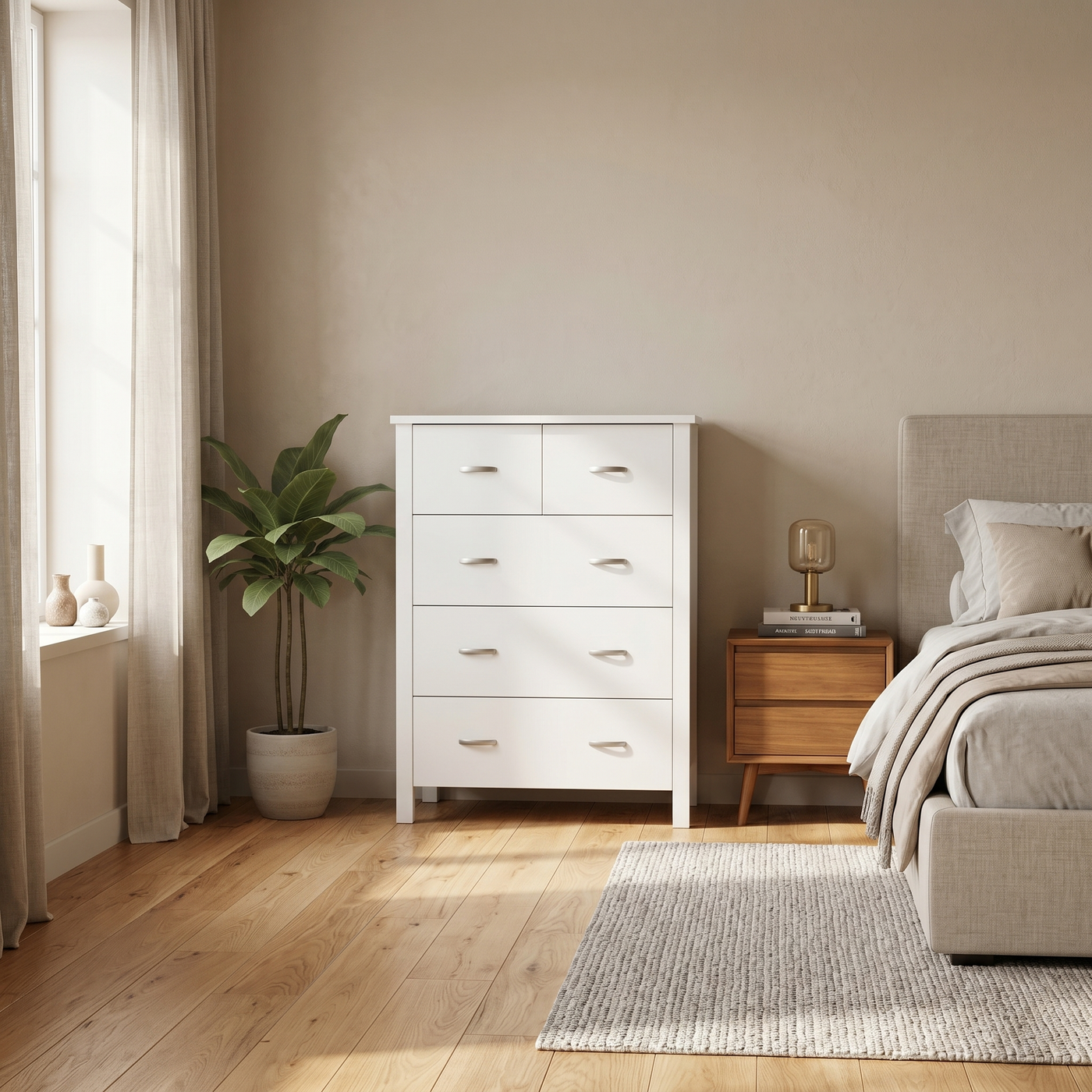 Medallion 5 Drw Tallboy (White) - lifestyle