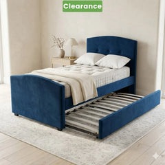 DriftEase Single Trundler Bed Frame Velvet Blue - Floor Model
