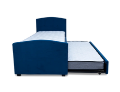 DriftEase Single Trundler Bed Frame Velvet Blue + Mattress