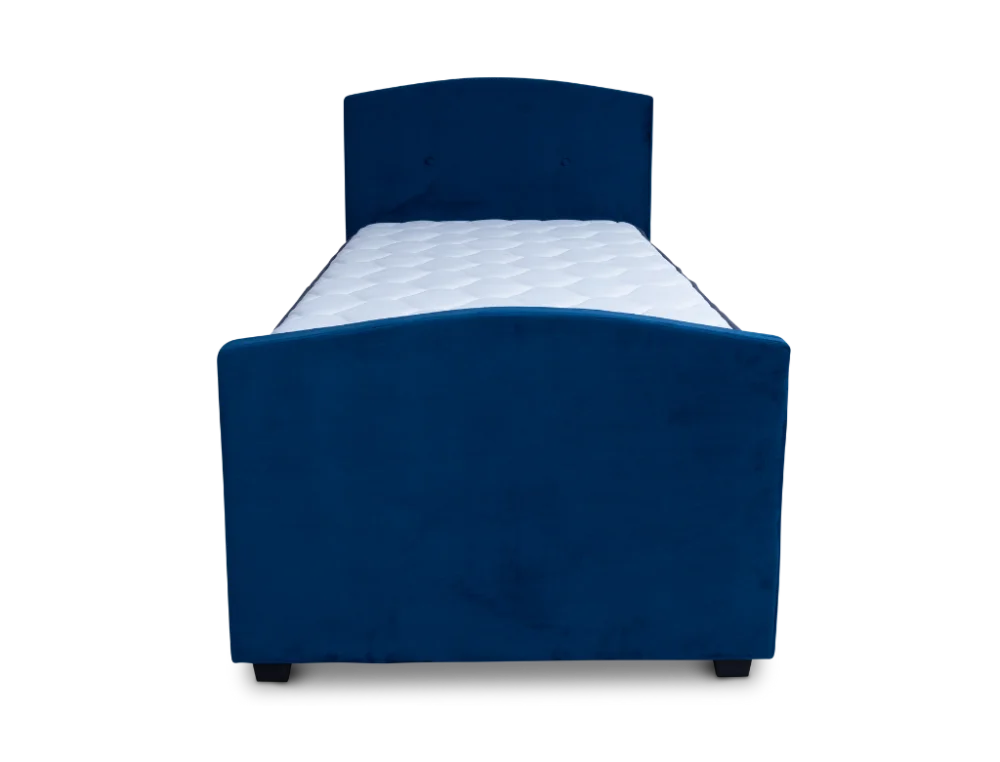 Driftease Single Trundler Bed Frame Velvet Blue + Sleeplite Pocket Spring Mattress + Sleeko Bonnel