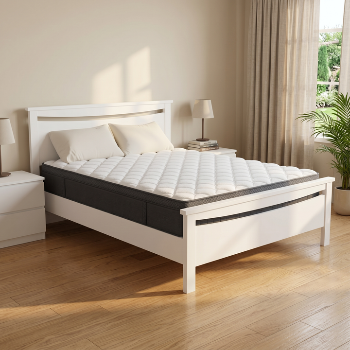 Medallion Bed Frame (White) +SleepTime Medium Mattress Queen - lifestyle