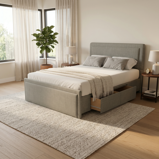 NZ Made Amber Bed Frame With Drawers - lifestyle