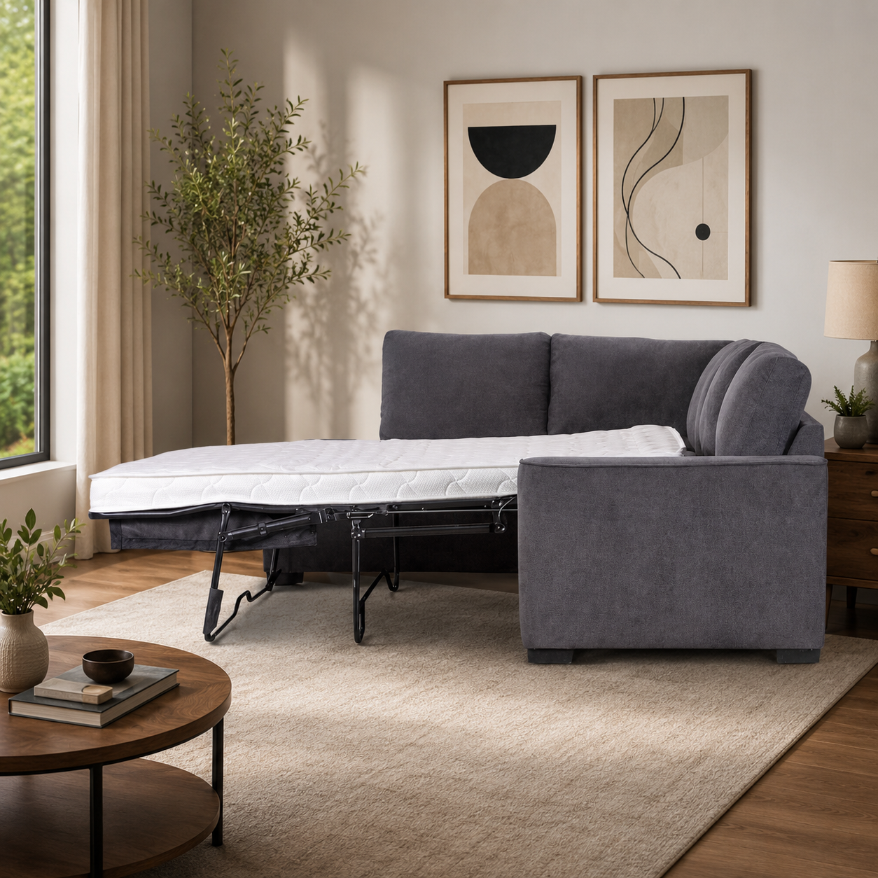 LYRA 3STR/SOFA BED With CHAISE (RHF/LHF)-DARK GREY(2PC)