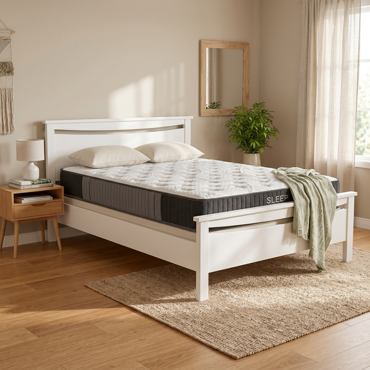 Medallion Bed Frame (White) +SleepTime X-Firm Mattress Queen - lifestyle