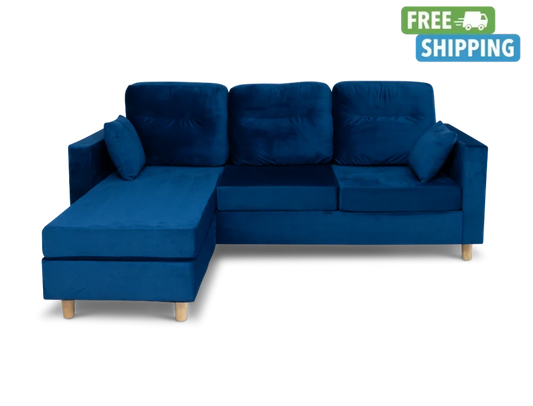 Flexchaise 3 Seater Reversible Corner Sofa With Chase Velvet Navy Blue