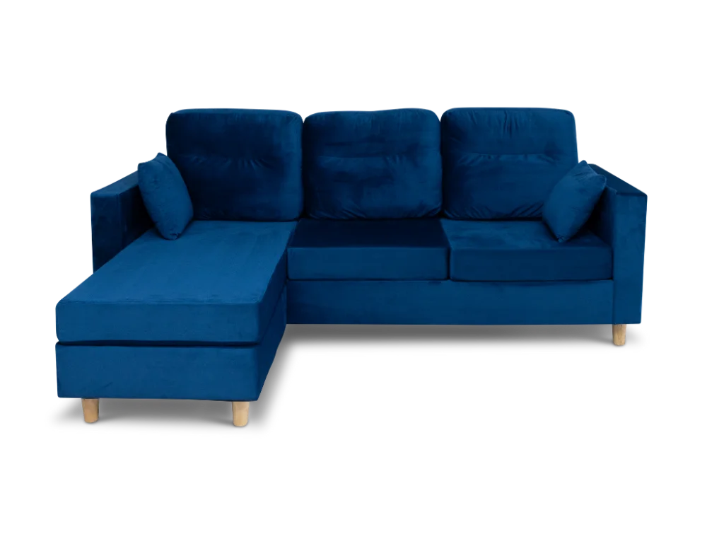 Flexchaise 3 Seater Reversible Corner Sofa With Chase Velvet Navy Blue