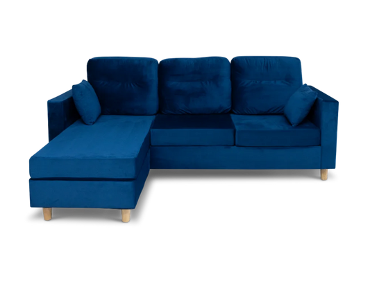 Flexchaise 3 Seater Reversible Corner Sofa With Chase Velvet Navy Blue