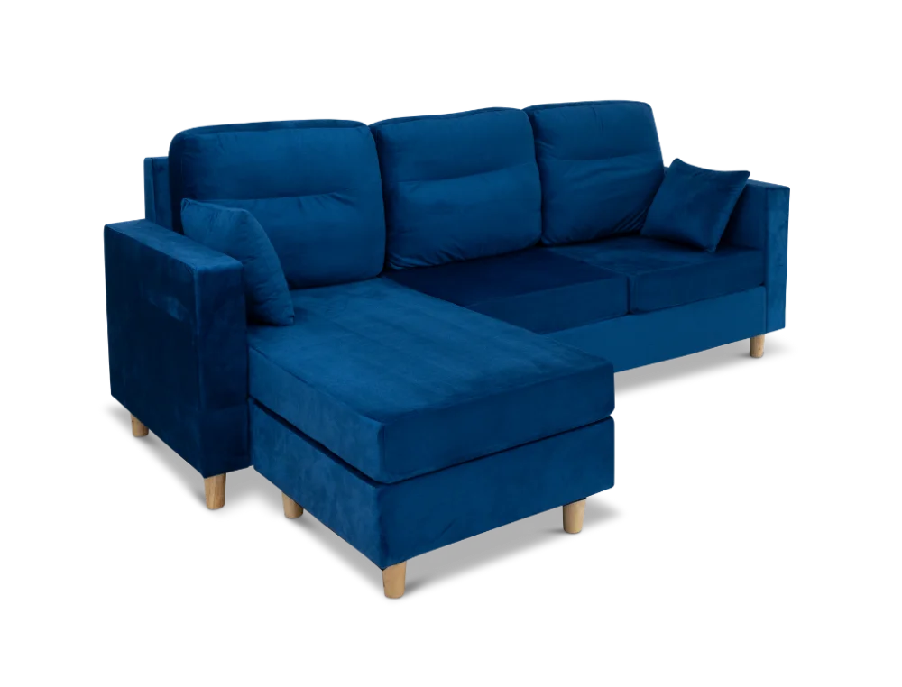 Flexchaise 3 Seater Reversible Corner Sofa With Chase Velvet Navy Blue