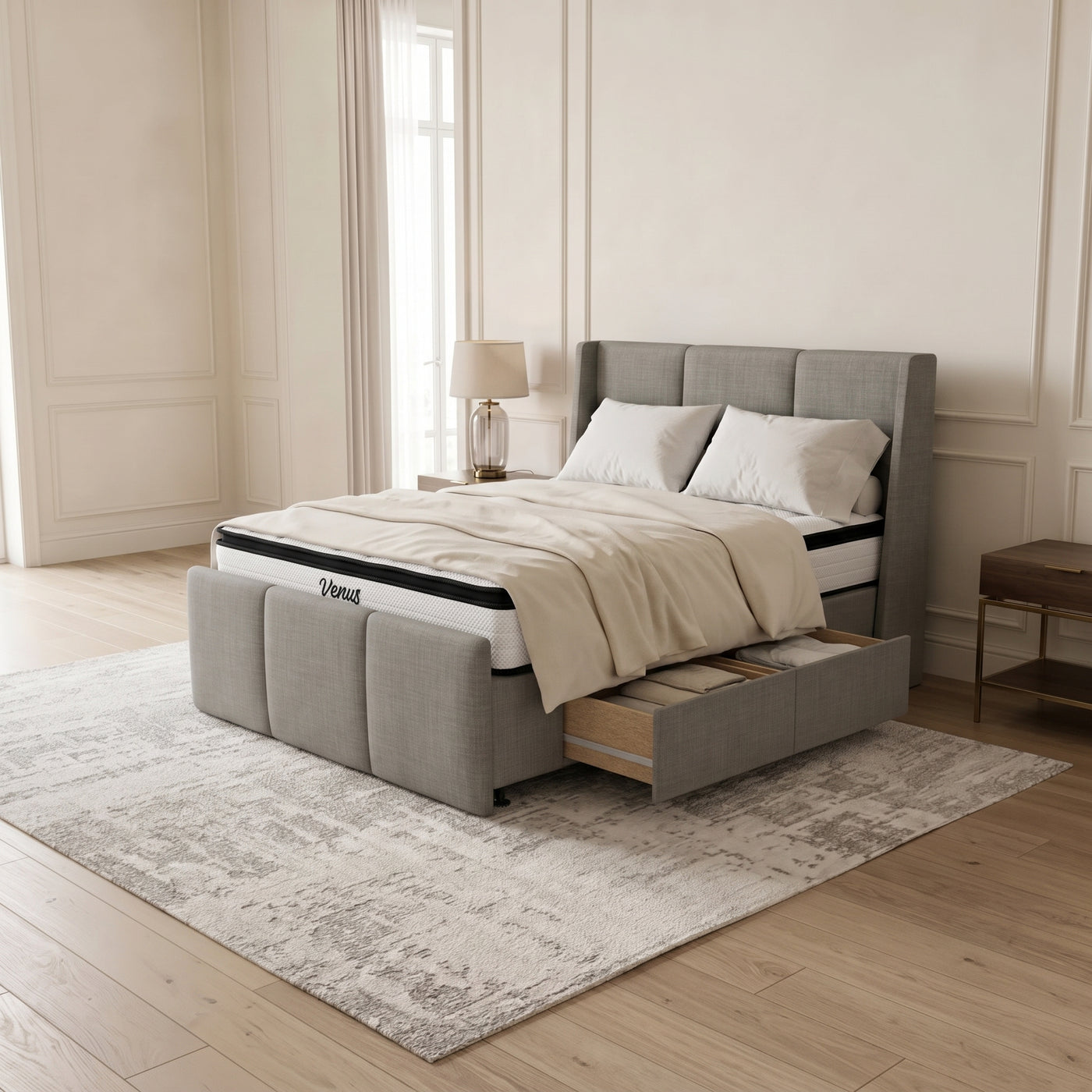 NZ Made Cascade Bed Frame With Drawers Venus Medium Bundle 1