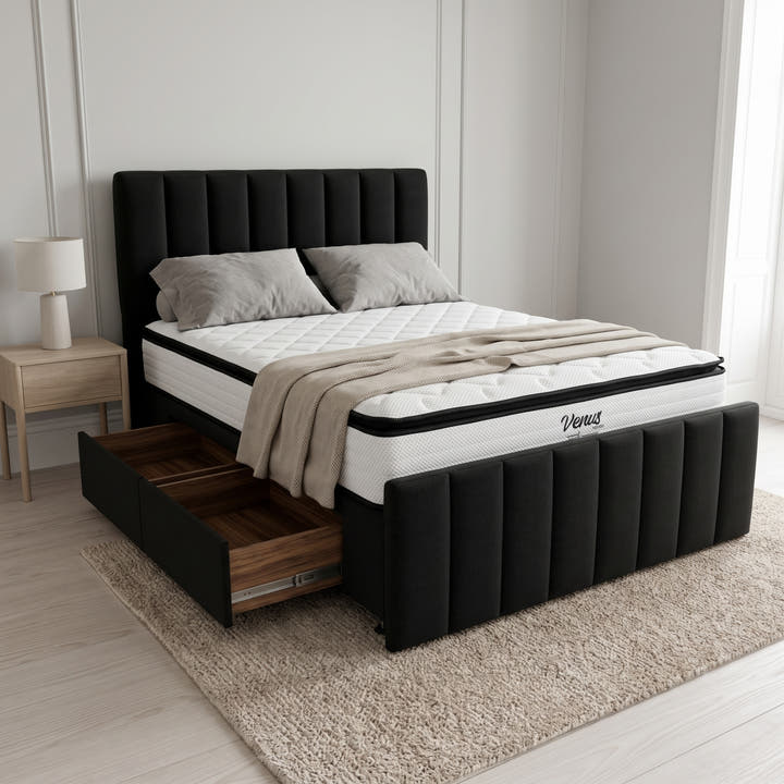 NZ Made Wave Plus Bed Frame With Drawers Venus Medium Bundle