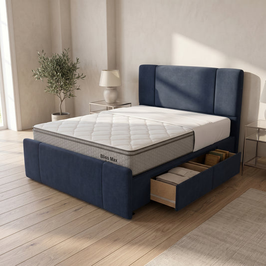 NZ Made Crest Bed Frame With Drawers + Bliss Max Medium Mattress