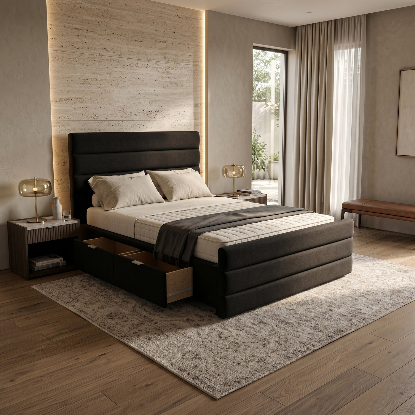 NZ Made Regal Bed Frame With Drawers + Bliss Max Medium Mattress