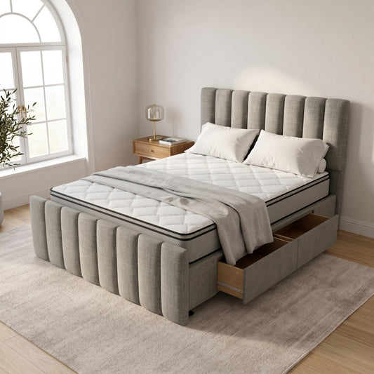 NZ Made Wave Bed Frame With Drawers + Bliss Max Medium Mattress