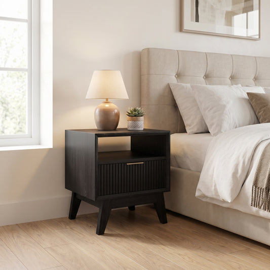 Reno Single Drw Bedside Table Matte Black