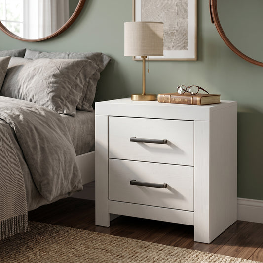Oria 2 Drawer Bedside – Acacia/Pure White