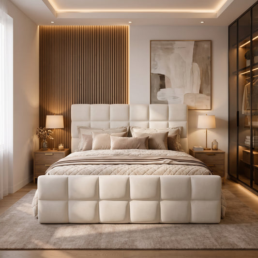 NZ Made Luxe Bed Frame Cali King/ Lily Sand Colour - Floor Model