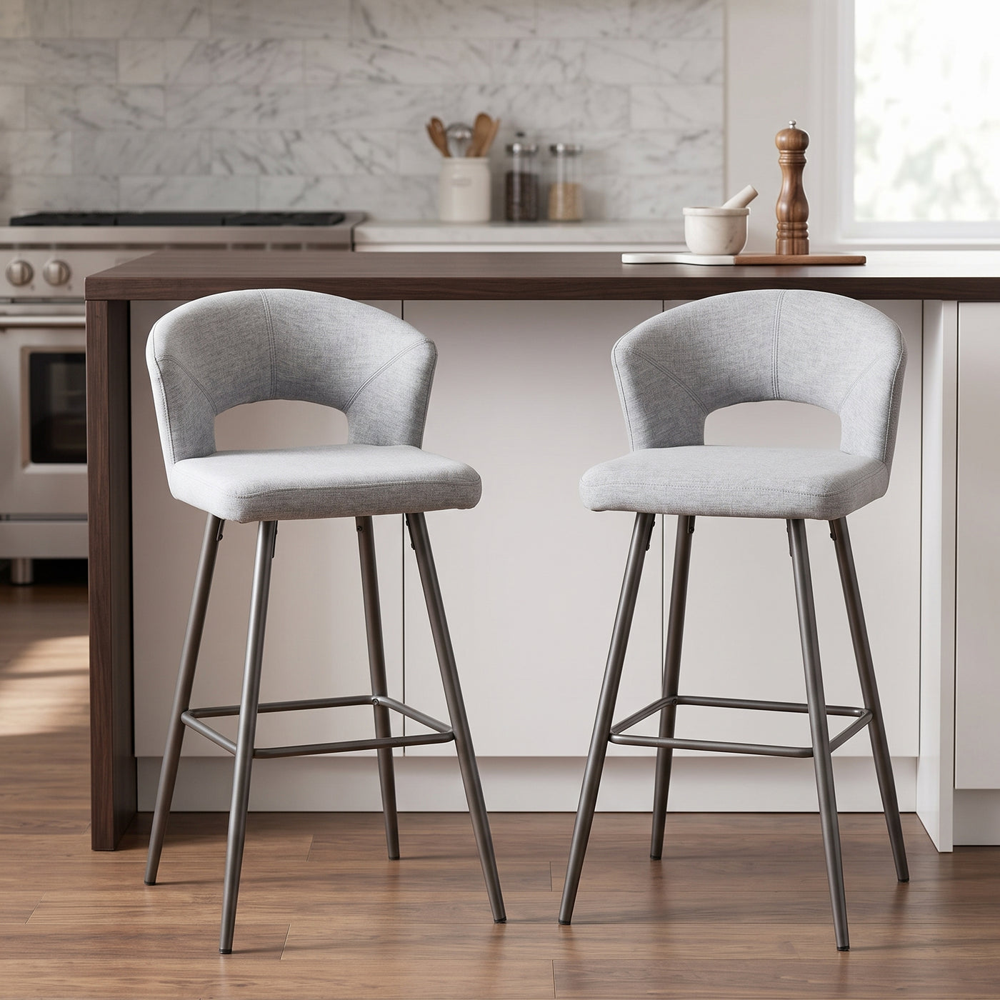 Curve Comfort Bar Stool Light Grey Set of 2 PCS - Floor Model