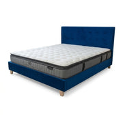 Prestige Bed Frame Velvet Navy Blue + Sleepmax Pocket Pillow Top Mattress - Side View | Furniture World NZ