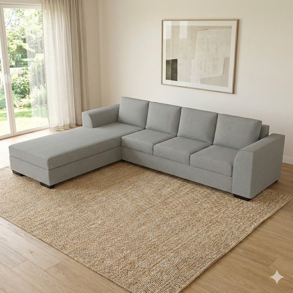 NZ Made Harbor 4 Seater with Chaise Corner Sofa-Ramsey Biscuit