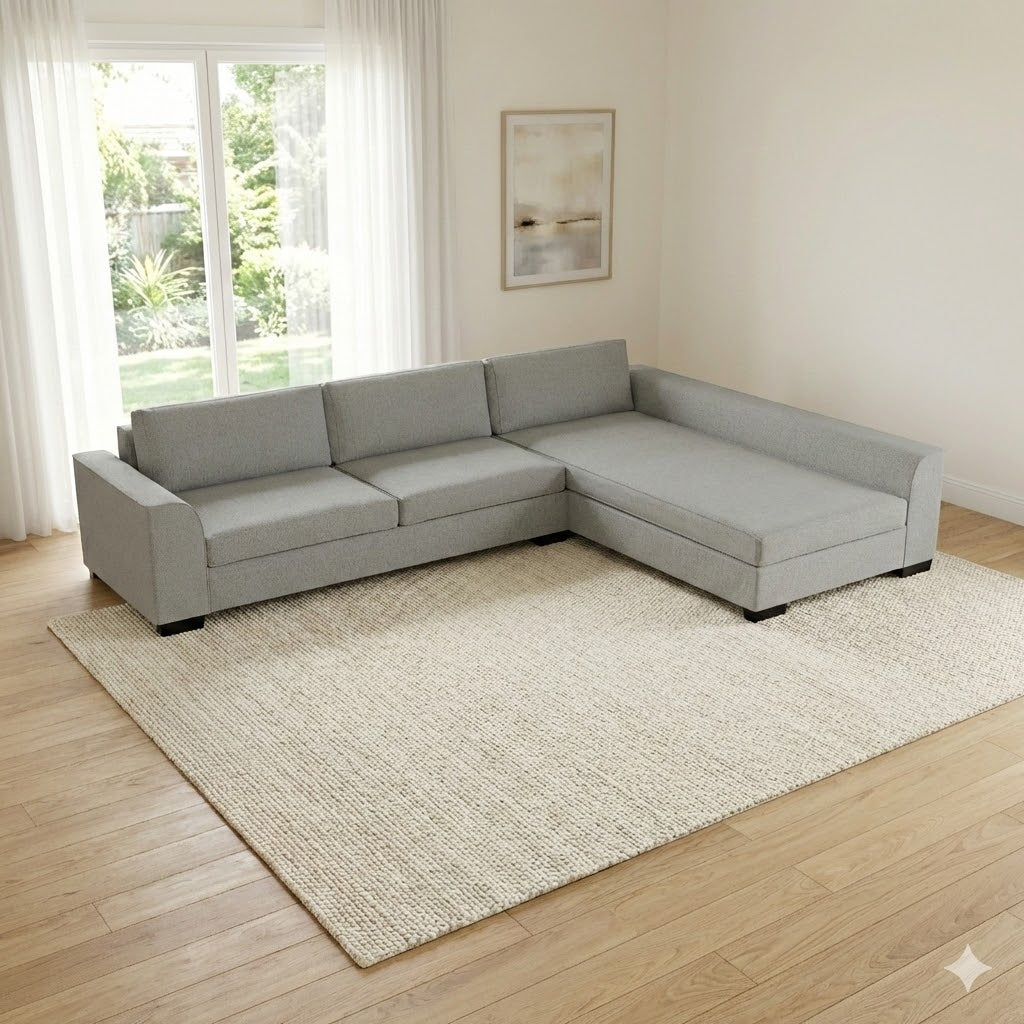NZ Made Harbor Long-Arm with Chaise Corner Sofa-Ramsey Biscuit