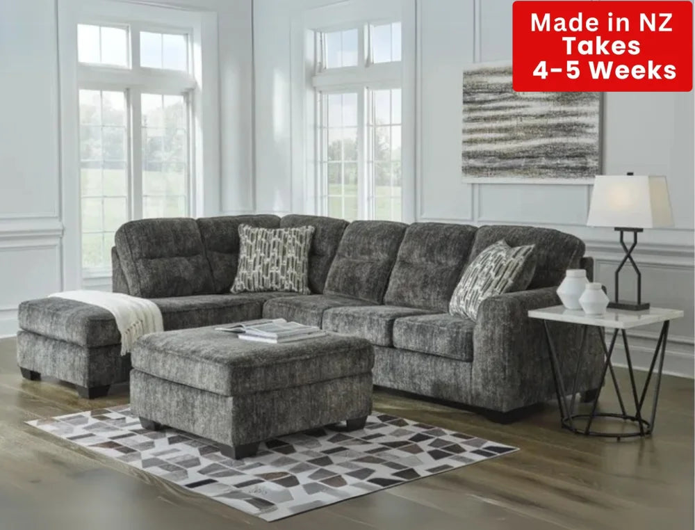 Harbor Nz Made 4 Seater Corner Sofa With Chaise Dark Grey & Ottoman