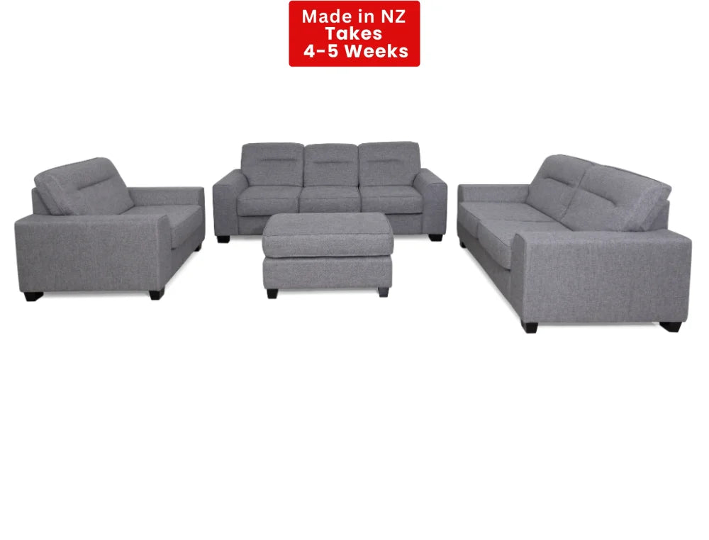 Harbor NZ Made Lounge Suites – Ramsey Thunder Collection 3 + 2 + 1 Seater with Ottoman