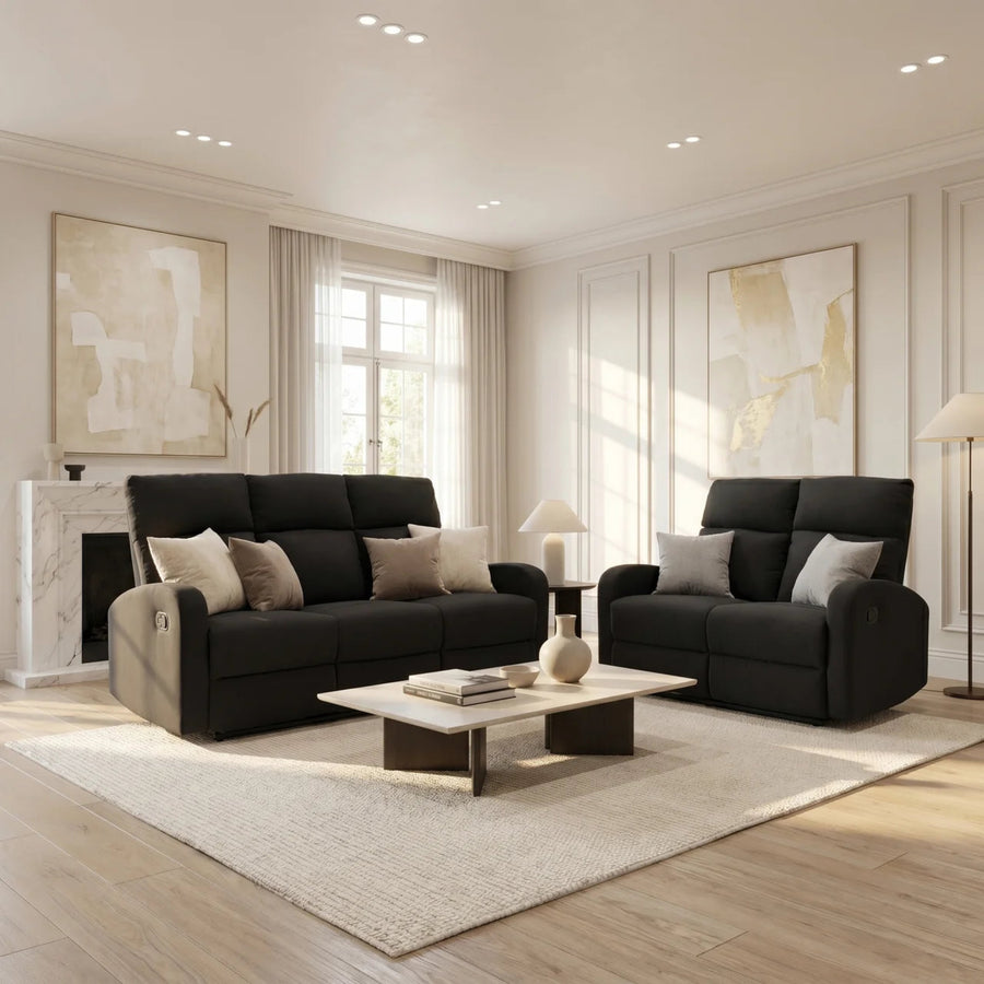 SupreCoz 3RR + 2RR Recliner Suite Black | Furniture World NZ
