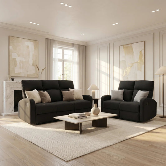 SupreCoz 3RR + 2RR Recliner Suite Black | Furniture World NZ