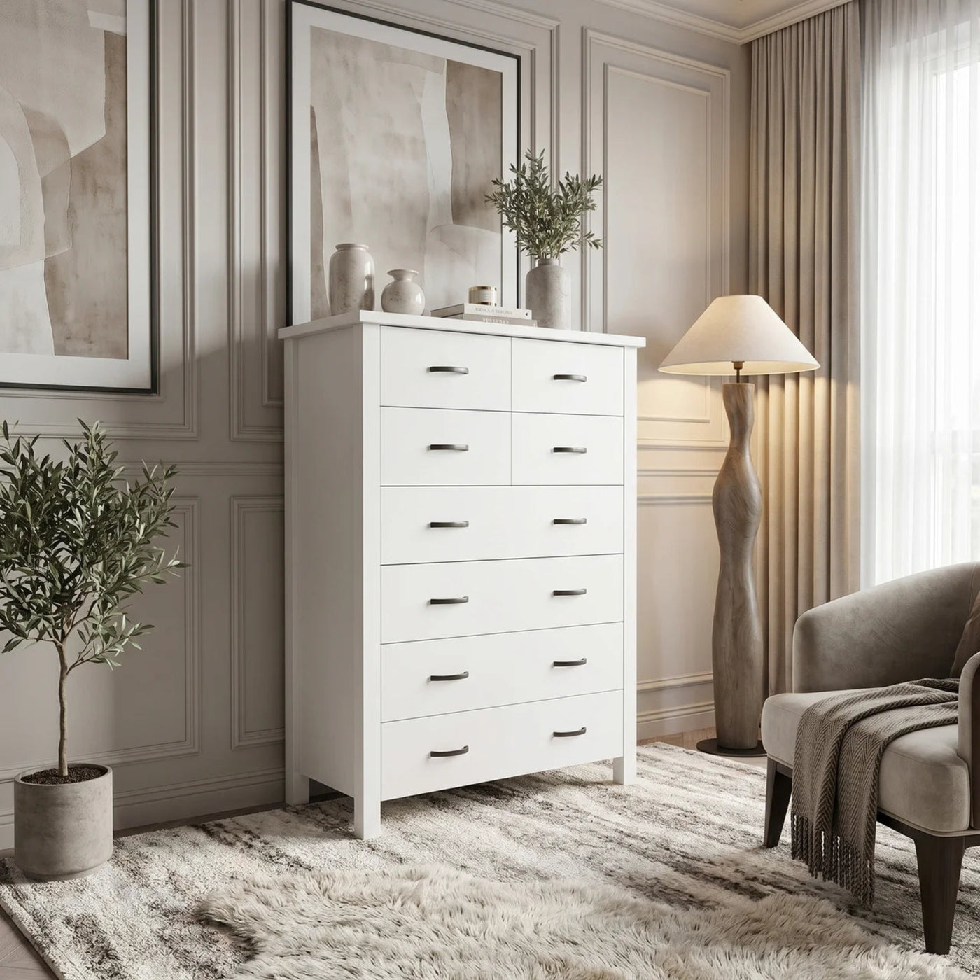 Medallion 8 Drw Tallboy White | Furniture World NZ