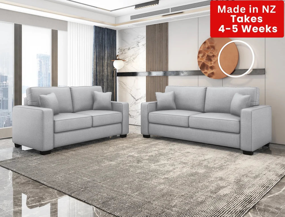 Kiwi Comfort Nz Made 3 + 2 Seater Lounge Suite-Burwood Mist: Pre-Order