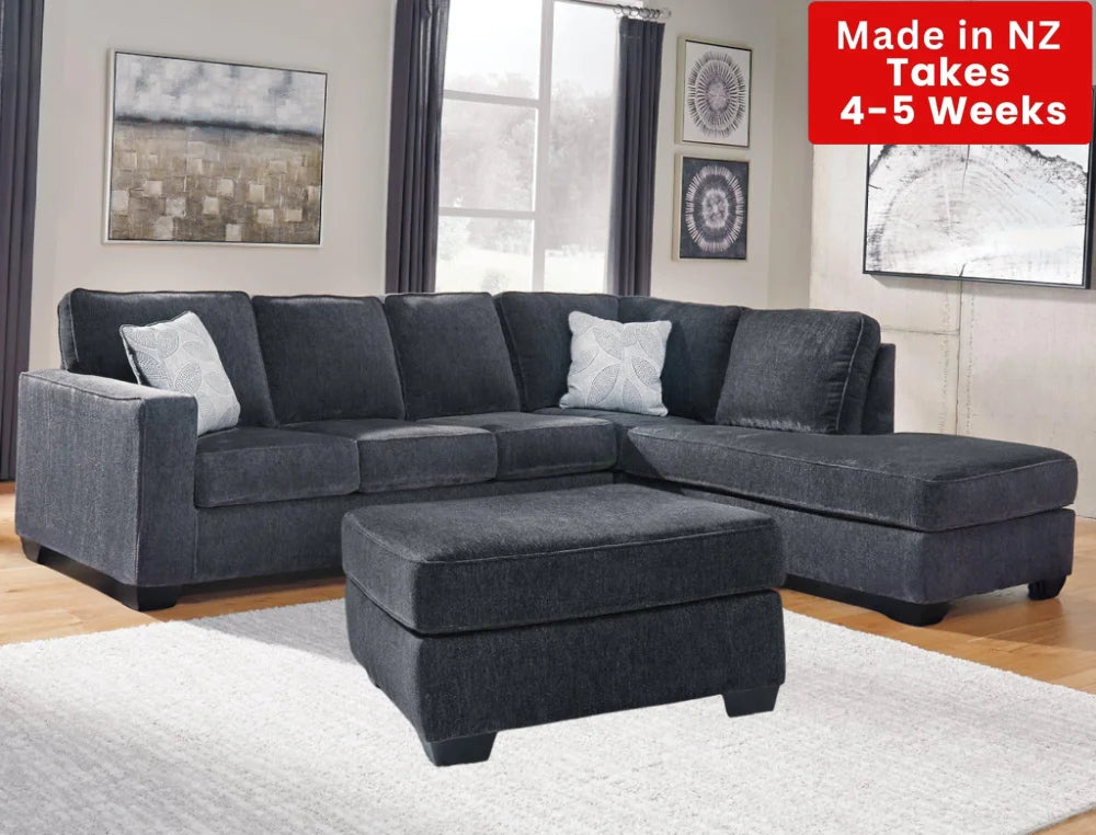 Kiwi Comfort Nz Made 4-Seater Corner Sofa With Chaise Charcoal 4 Seater & Ottoman