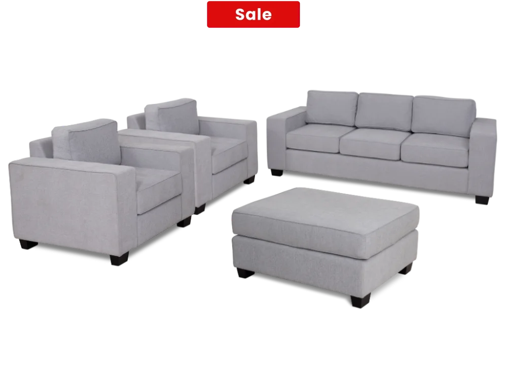 Kiwi Comfort NZ Made Lounge Suites –Burwood Mist 3 + 1 + 1 Seater Ottoman