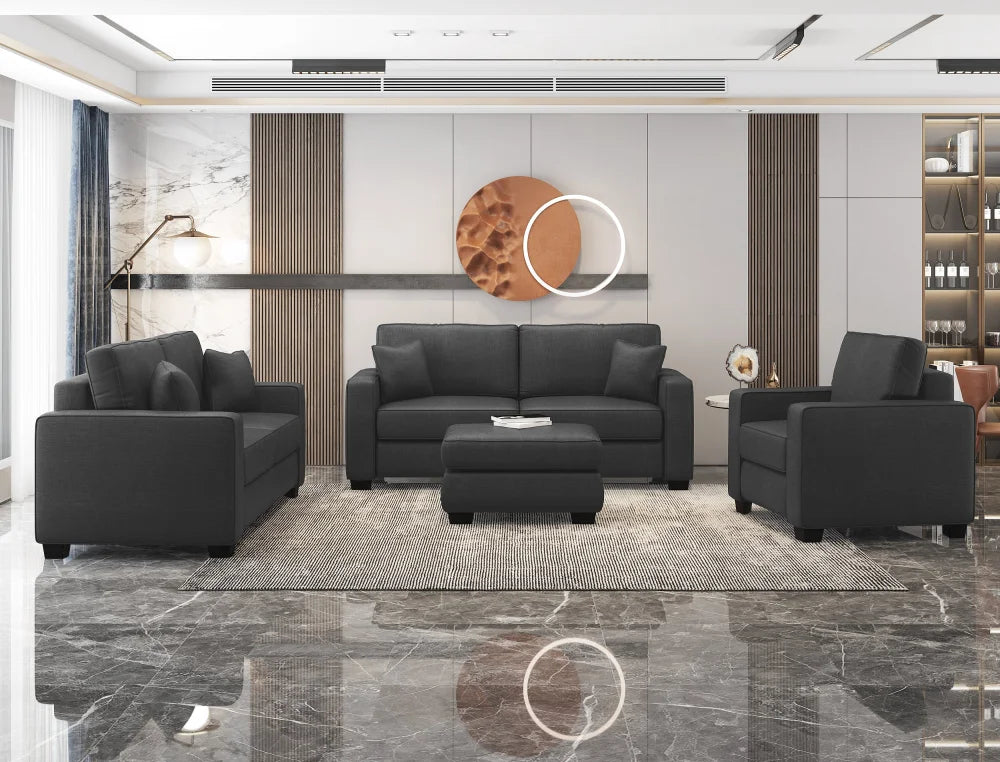 Kiwi Comfort Nz Made Lounge Suites – Burwood Pewter Collection: Pre-Order 3 + 2 1 Seater Ottoman