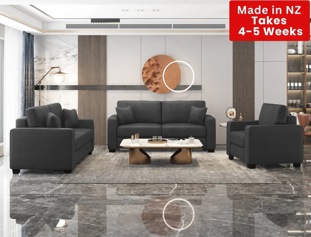 Kiwi Comfort Nz Made Lounge Suites – Burwood Pewter Collection: Pre-Order 3 + 2 1 Seater