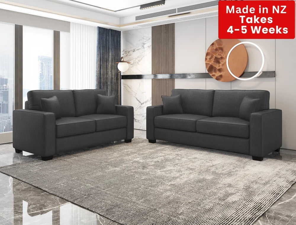 Kiwi Comfort Nz Made Lounge Suites – Burwood Pewter Collection: Pre-Order 3 + 2 Seater