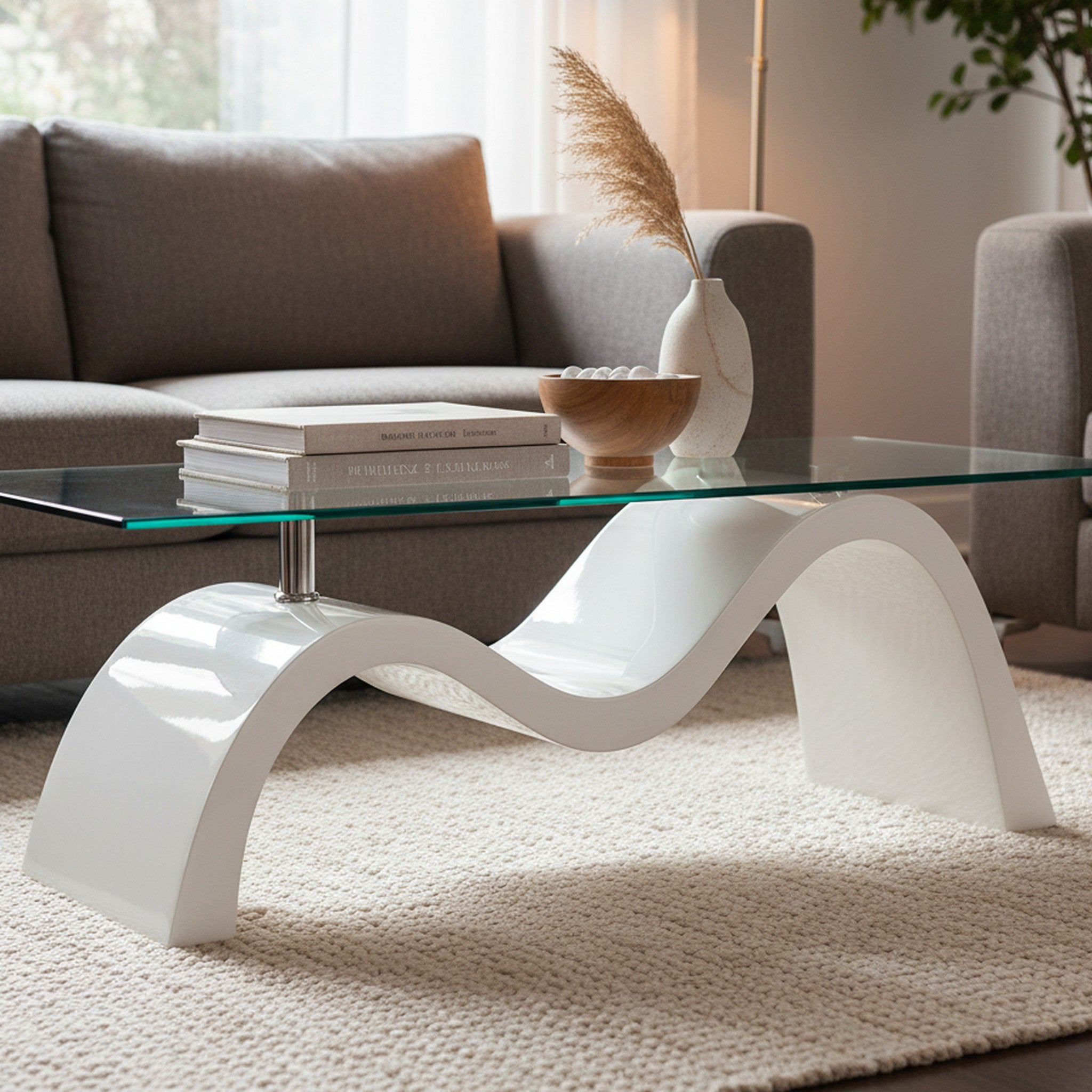 Wave Glasstop Coffee Table White