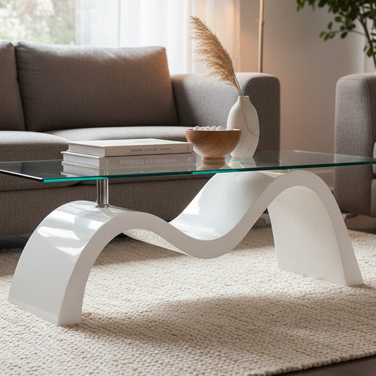 Wave Glasstop Coffee Table White
