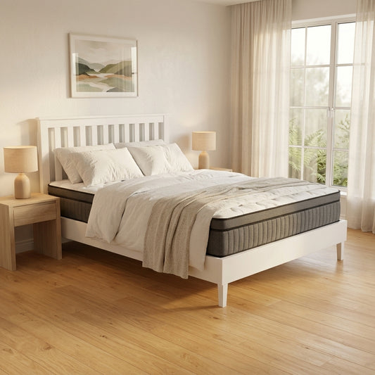 Lifestyle render - NestHeaven Bed Frame +ZBox Pocket Spring with Euro Top Mattress