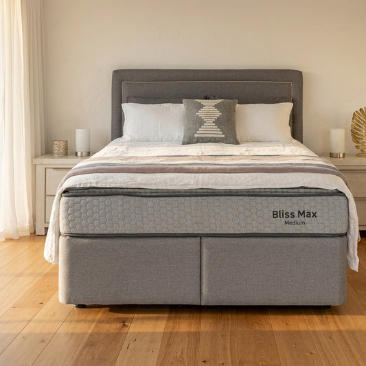 Lifestyle render - NZ Made Bliss Max Medium Mattress + Royal Bed Base