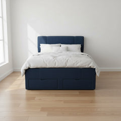 NZ Made Crest Bed Frame Double Navy Blue With Drawers - Floor Model