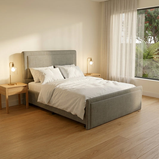 Lifestyle render - NZ Made Amber Bed Frame + Venus Medium Mattress — Bed Bundle