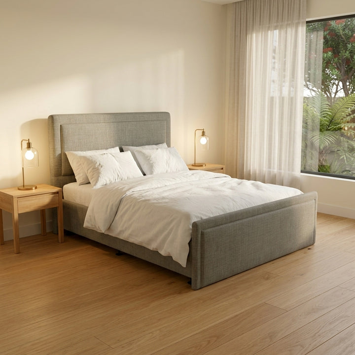 Lifestyle render - NZ Made Amber Bed Frame + Venus Medium Mattress — Bed Bundle