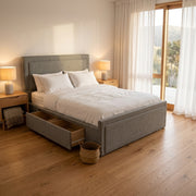 Lifestyle render - NZ Made Amber Bed Frame With Drawers + Venus Medium Mattress — Bed Bundle