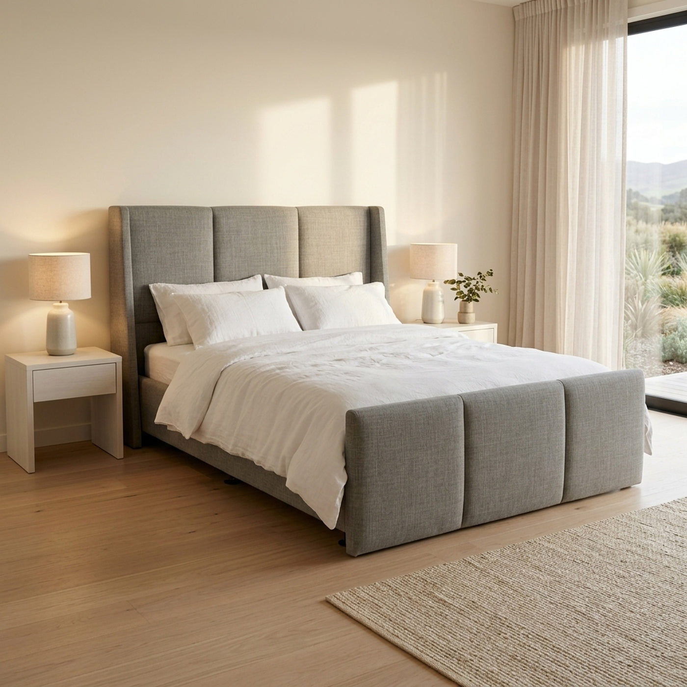 Lifestyle render - NZ Made Cascade Bed Frame + Venus Medium Mattress — Bed Bundle